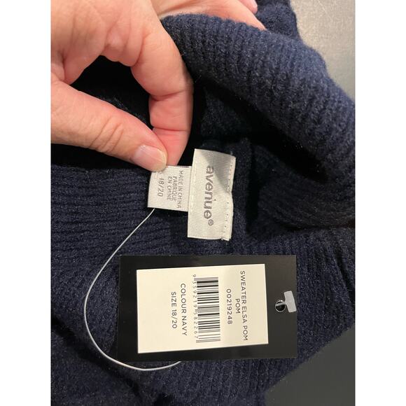 Avenue Women's Plus Size 18 Blue Turtleneck Pom Pom Sweater Pullover Fall Winter - Picture 5 of 9